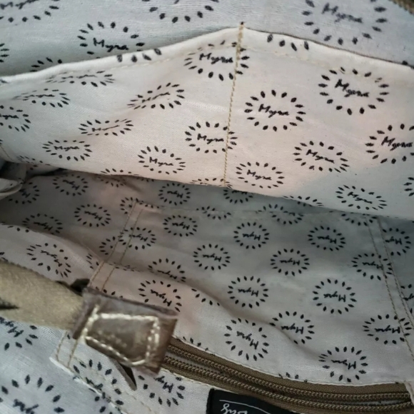 Myra Canvas Leather Zippered Tote Bag Purse Green Ivory Black - Picture 5 of 6